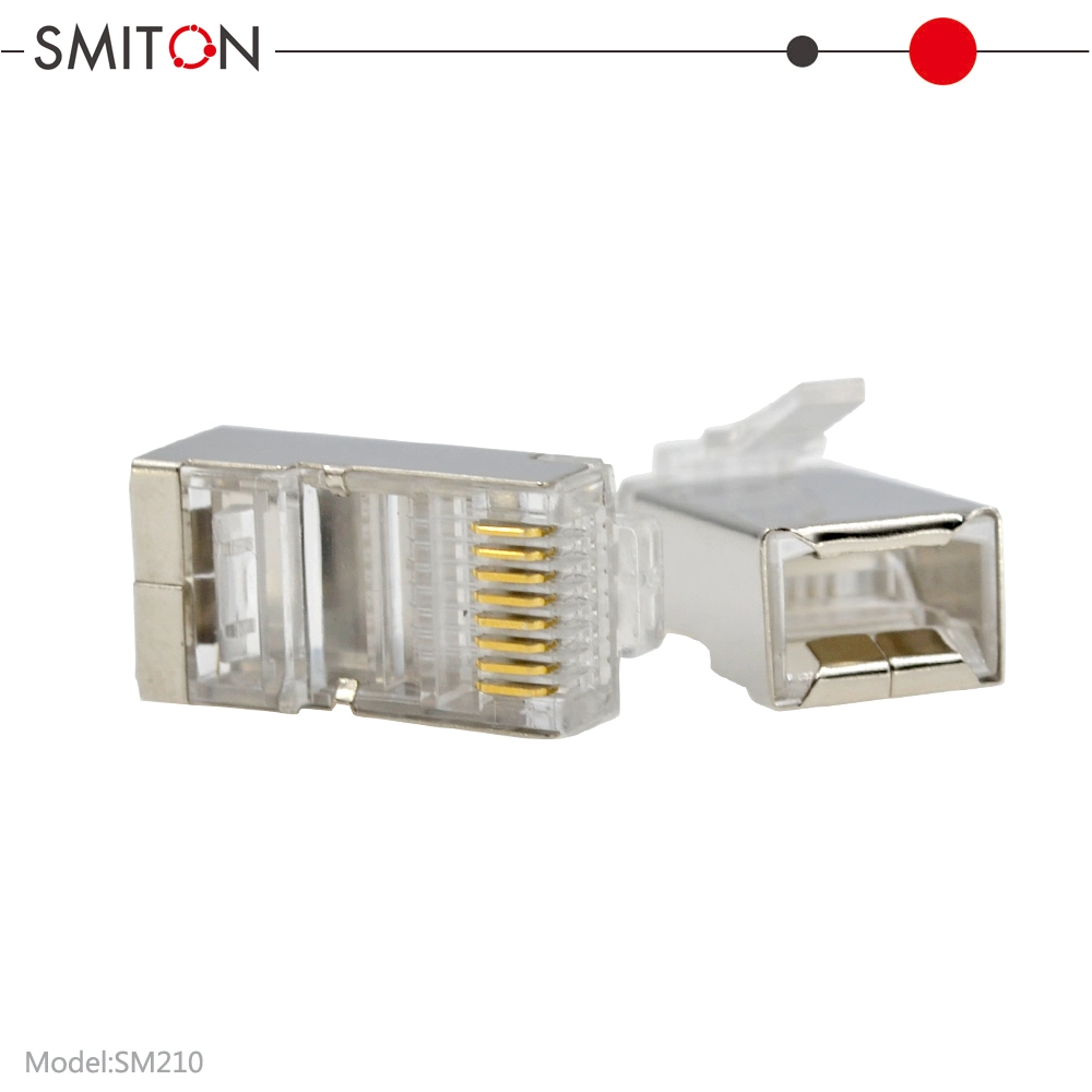 RJ45 Shielded Gold-Plated Male Connector Cat5 Cat5e Modular Plug for Solid Ethernet Cable