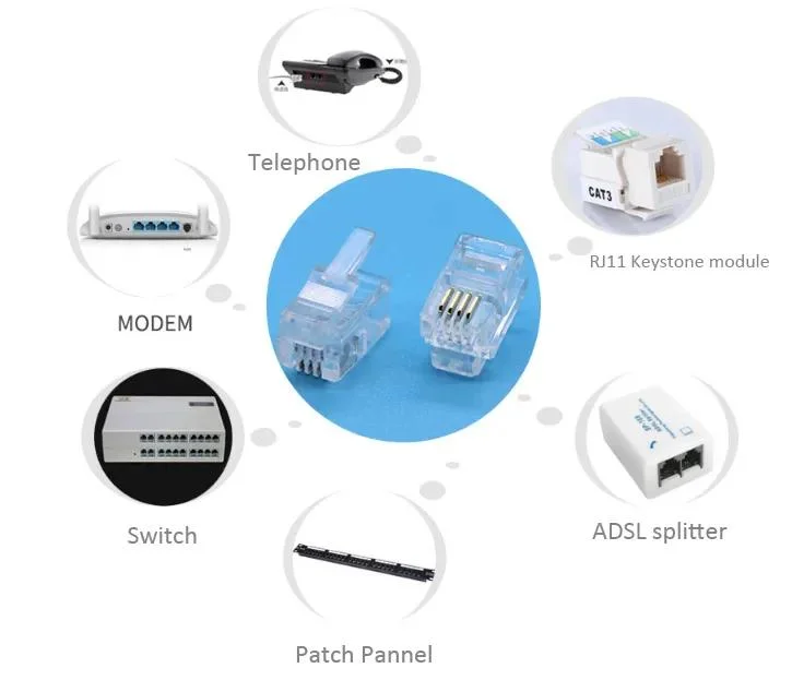 2c Telephone Plug UTP Type 6p2c Connector Rj11 Modular Plug