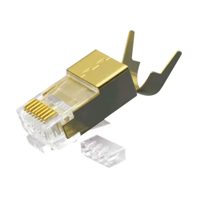 CAT.7 RJ45 8P8C モジュラープラグ、シールド (FTP)、ネットワークコネクタ、金メッキ銅シールド、2 ピースメタルキット