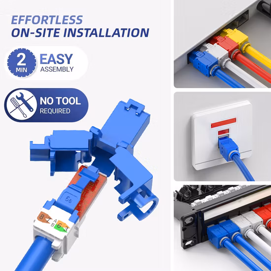 RJ45 終端プラグ、CAT6A、シールドなしモジュラー ジャック プラグ、工具不要